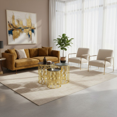 Groupe Tables d'appoint Table basse et Tables basses de canapé 3 pièces Tables basses Or