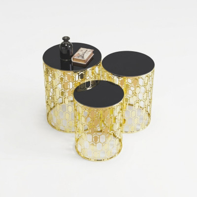 Groupe Tables d'appoint Table basse et Tables basses de canapé 3 pièces Tables basses Or