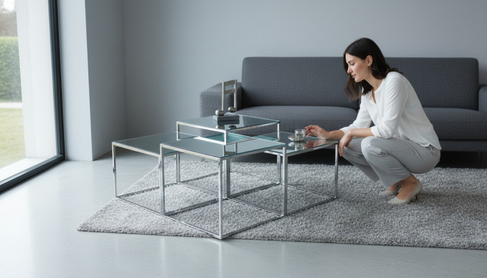 Table basse en argent Table basse Table d'appoint Table de canapé Table de salon