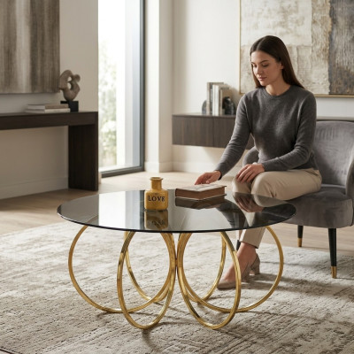 Table basse en or Table basse de salon Table d'appoint Table basse Table de canapé