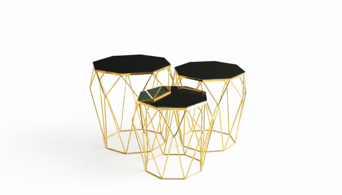 Tables d'appoint Ensemble de 1 table basse et 3 tables de canapé Tables basses 3 pièces Or