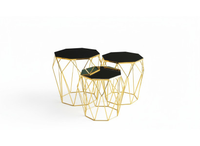 Tables d'appoint Ensemble de 1 table basse et 3 tables de canapé Tables basses 3 pièces Or