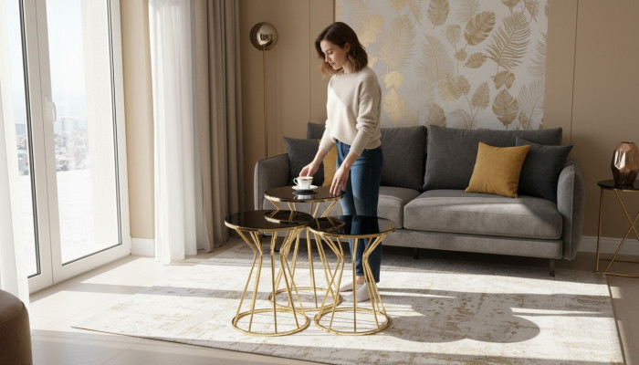 Groupe de tables d'appoint Table basse et Tables de canapé 3 pièces Tables basses Or