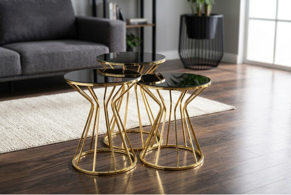 Groupe de tables d'appoint Table basse et Tables de canapé 3 pièces Tables basses Or