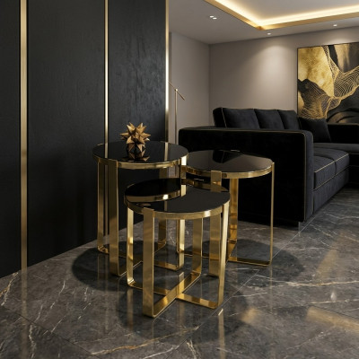 Groupe Table d'appoint Table basse et Tables de canapé 3 pièces Tables basses Or