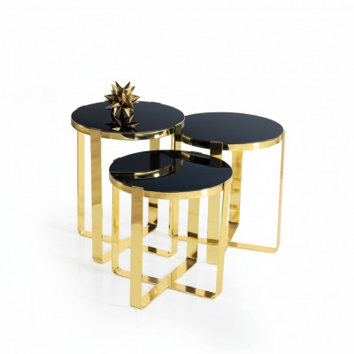 Groupe Table d'appoint Table basse et Tables de canapé 3 pièces Tables basses Or