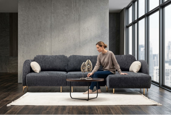 Canapé d'angle en L canapé en tissu gris sofa méridienne tissu