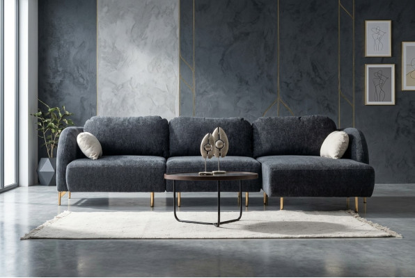 Canapé d'angle en L canapé en tissu gris sofa méridienne tissu