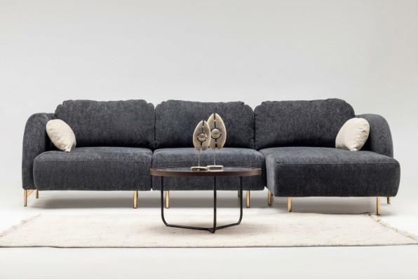 Canapé d'angle en L canapé en tissu gris sofa méridienne tissu