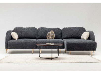 Canapé d'angle en L canapé en tissu gris sofa méridienne tissu
