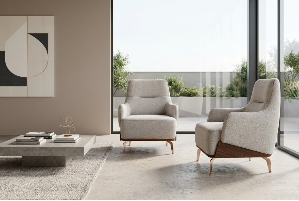 Fauteuil Fauteuil à aile Fauteuil en tissu Siège en tissu Beige Siège individuel Salon