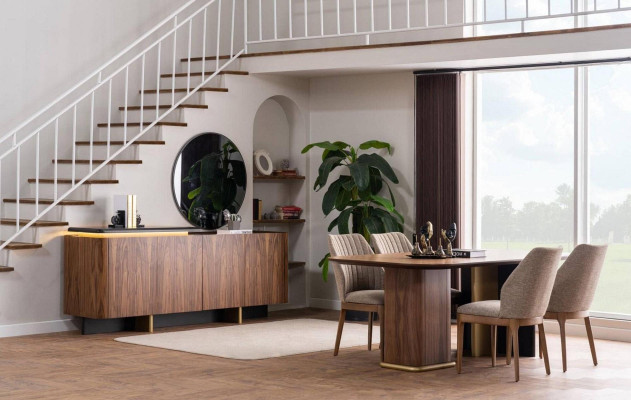 Ensemble de salle à manger Groupe de salle à manger Table à manger Chaises Bois 8 pièces Marron Buffet