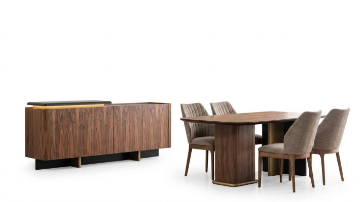 Ensemble de salle à manger Groupe de salle à manger Table à manger Chaises Bois 8 pièces Marron Buffet