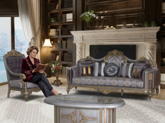 Canapé Chesterfield Set Violet Table basse Groupe de designers 3 pièces. Salon
