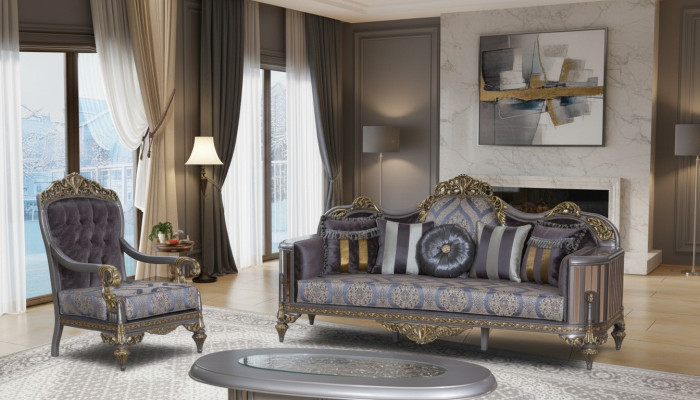 Canapé Chesterfield Set Violet Table basse Groupe de designers 3 pièces. Salon