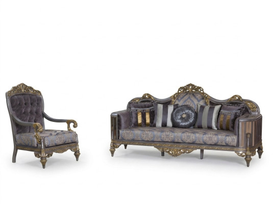Canapé Chesterfield Set Violet Table basse Groupe de designers 3 pièces. Salon
