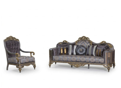 Canapé Chesterfield Set Violet Table basse Groupe de designers 3 pièces. Salon