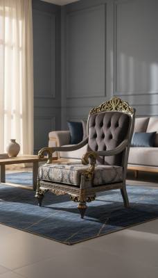 Fauteuil r classique élégant avec motifs décoratifs dans un design Chesterfield