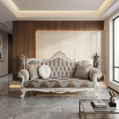 Canapé classique avec design Chesterfield pour le salon Intérieur gris.