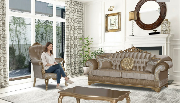 Conception Chesterfield 3+1 Place Table basse Canapé en textile Fauteuil Rembourrage Canapé Canapés