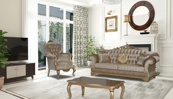 Conception Chesterfield 3+1 Place Table basse Canapé en textile Fauteuil Rembourrage Canapé Canapés
