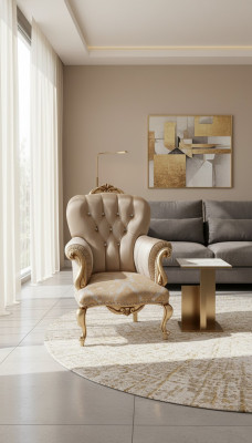 Fauteuil Classic r avec décor beige et design Chesterfield pour le salon