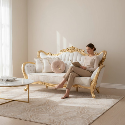 Un canapé luxueux et relaxant de style classique avec des motifs dorés