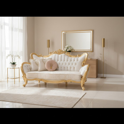 Un canapé luxueux et relaxant de style classique avec des motifs dorés