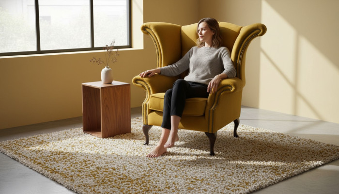 Fauteuil à ailes Jaune Design Rembourrage Canapé Chesterfield Textile de Luxe