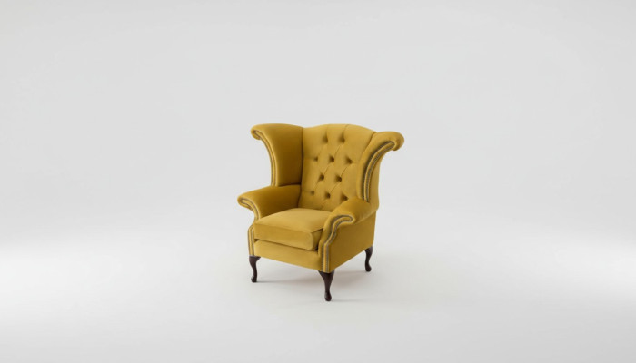 Fauteuil à ailes Jaune Design Rembourrage Canapé Chesterfield Textile de Luxe