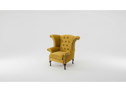 Fauteuil à ailes Jaune Design Rembourrage Canapé Chesterfield Textile de Luxe