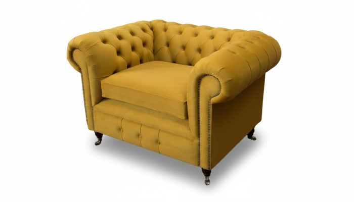 Fauteuil Design Détente Tissu Salon Luxe Jaune Rembourrage Chesterfield