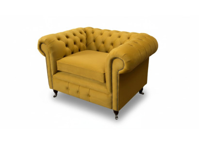 Fauteuil Design Détente Tissu Salon Luxe Jaune Rembourrage Chesterfield
