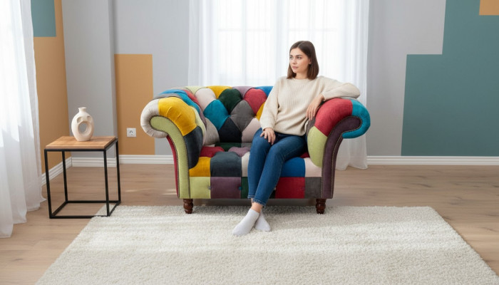 Fauteuil de design Chesterfield Lounge Canapé multicolore, 1 place, 130 cm, neuf
