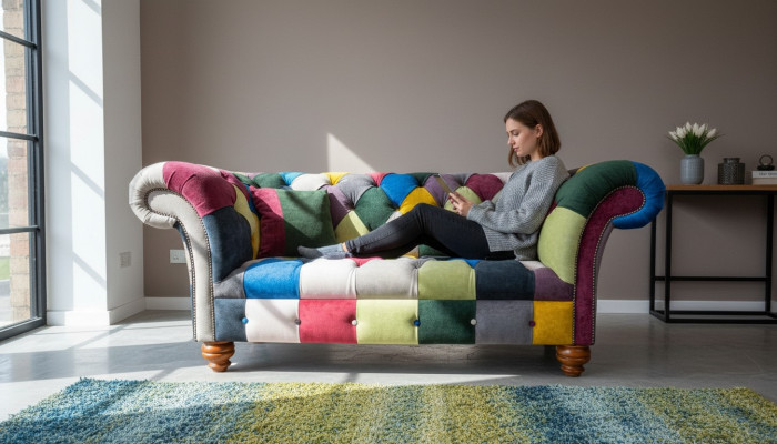 Canapé 2 places Chesterfield Tissu Canapé Revêtement Design Luxe Multicolore