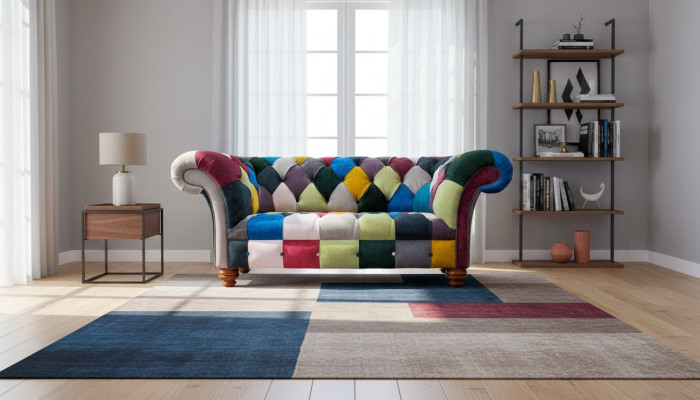 Canapé 2 places Chesterfield Tissu Canapé Revêtement Design Luxe Multicolore