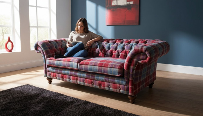 Chesterfield Moderne 3-Sitzer Designer Sofa Luxus Polster Couch Stoff Textil neues