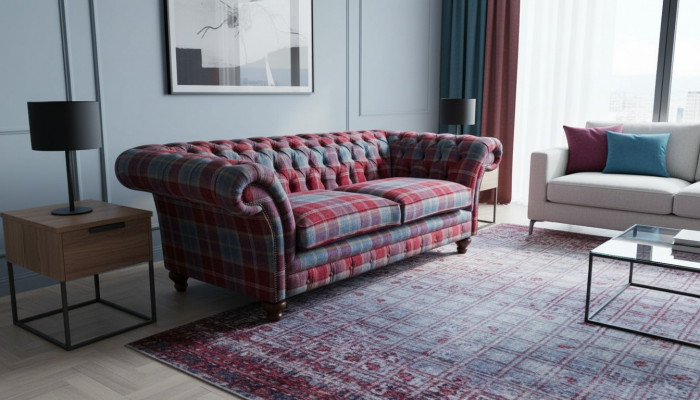 Chesterfield Moderne 3-Sitzer Designer Sofa Luxus Polster Couch Stoff Textil neues