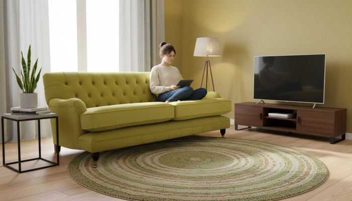 Canapé Chesterfield Jaune 3 Places Sofa Rembourrage en Tissu Jaune