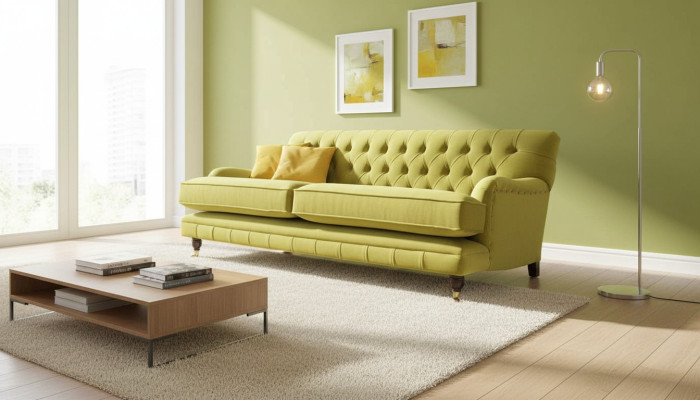 Canapé Chesterfield Jaune 3 Places Sofa Rembourrage en Tissu Jaune