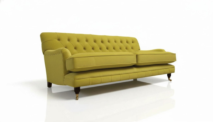 Canapé Chesterfield Jaune 3 Places Sofa Rembourrage en Tissu Jaune