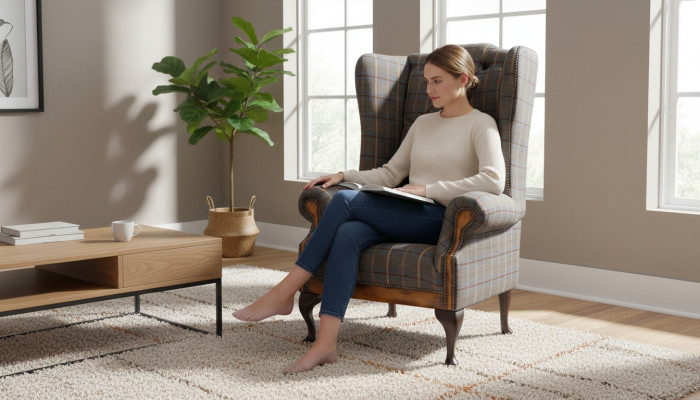 Fauteuil Chesterfield Canapé Tissu Chaise aile 1 place Rembourrage