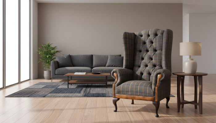 Fauteuil Chesterfield Canapé Tissu Chaise aile 1 place Rembourrage
