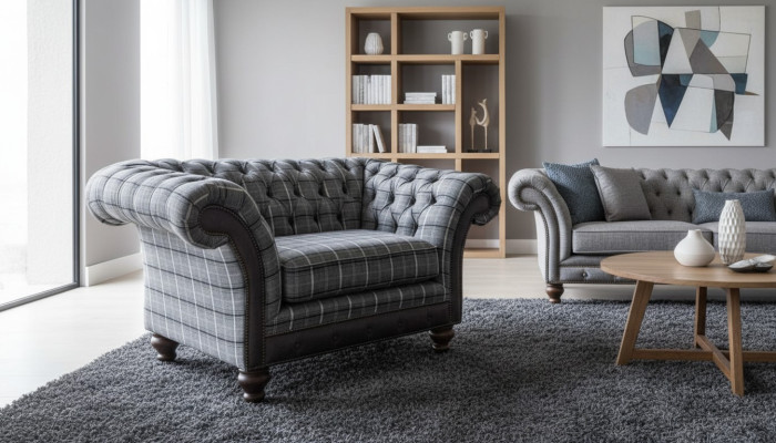 Fauteuil Chesterfield Canapé 1 place en tissu Tissu Canapés Rembourrage neuf