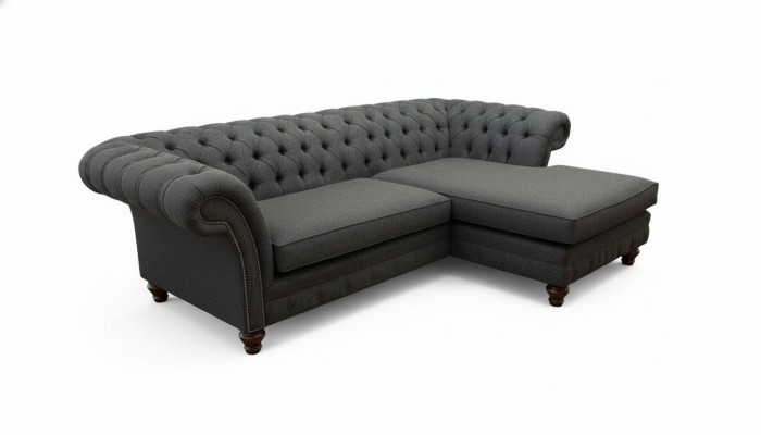 Canapé d'angle Chesterfield en forme de L, design en tissu, siège de canapé textile, nouveau coin.