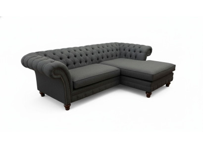 Canapé d'angle Chesterfield en forme de L, design en tissu, siège de canapé textile, nouveau coin.