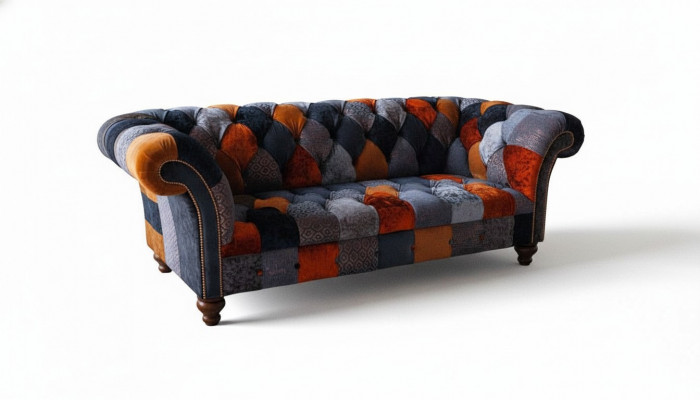 Chesterfield Canapé 3 places en velours textile de luxe Grosse assise Rembourrage en velours