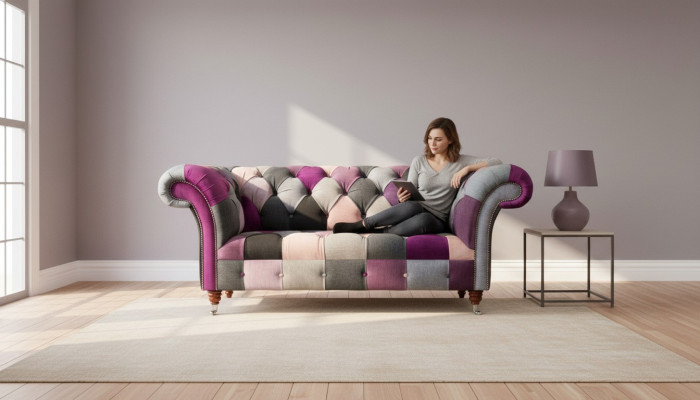 Canapé en tissu Chesterfield 2 places gris
