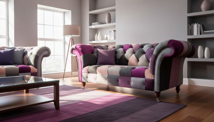 Canapé en tissu Chesterfield 2 places gris