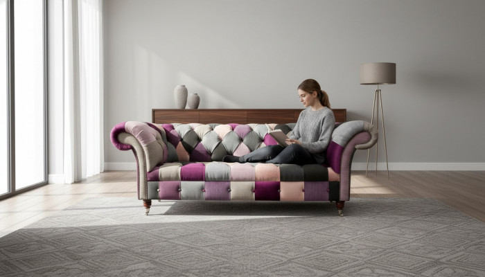 Design rembourré Chesterfield Luxe Canapé vert en textile 3 places